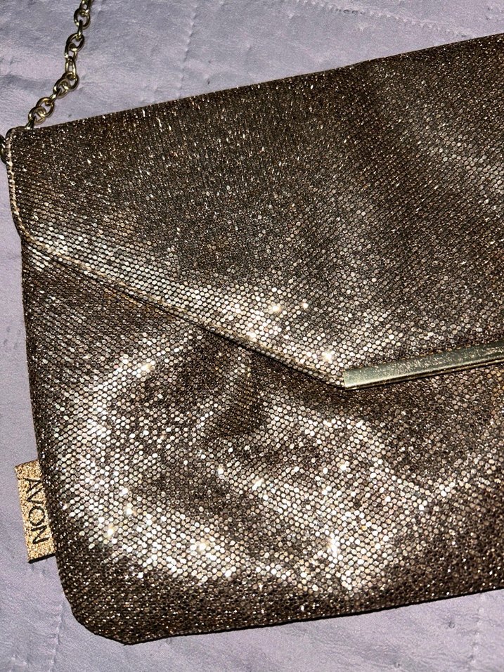 Zincir Detaylı Altın Rengi payet Desenli Deri Kadın Çanta - Görsel 3