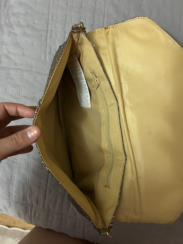 Zincir Detaylı Altın Rengi payet Desenli Deri Kadın Çanta - Görsel 4