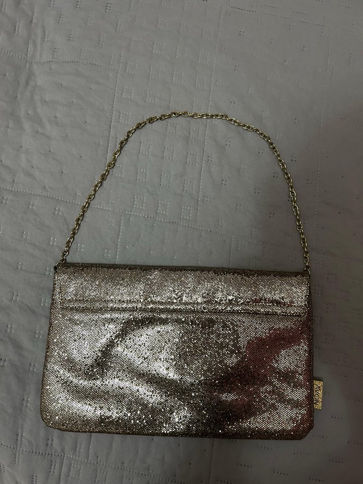 Zincir Detaylı Altın Rengi payet Desenli Deri Kadın Çanta - Görsel 2