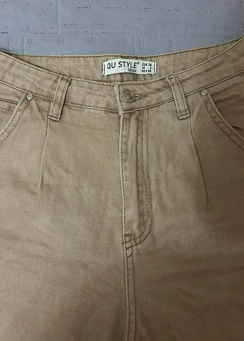 Bej Rahat Kesim Midi Kadın Kot Pantolon - Görsel 3