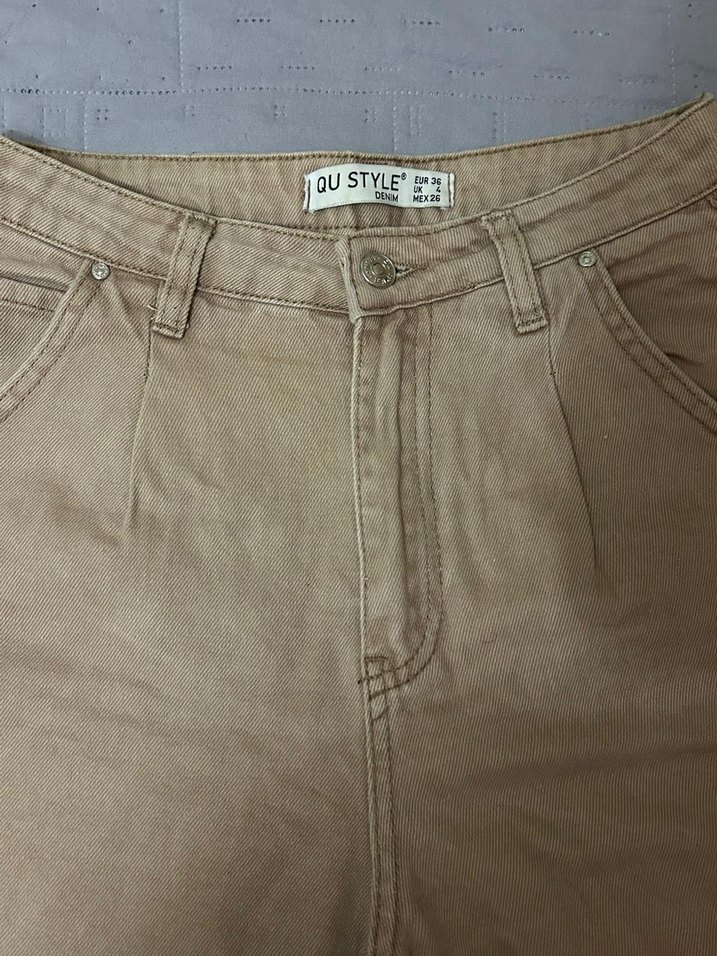 Bej Rahat Kesim Midi Kadın Kot Pantolon - Görsel 3