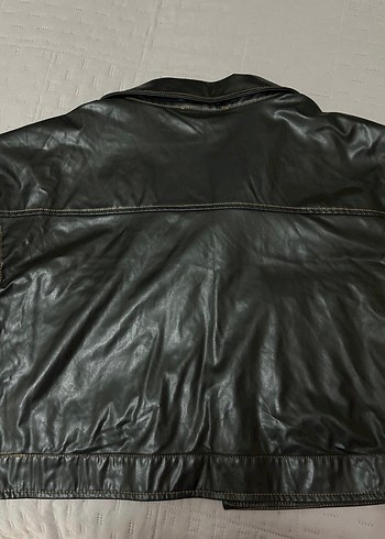 Düğmeli Siyah Deri Kadın Ceket - Görsel 2