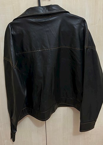 Düğmeli Siyah Deri Kadın Ceket - Görsel 5