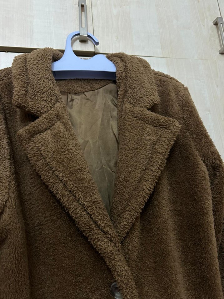 Kahverengi Uzun Yünlü Kadın Kaban - Görsel 3