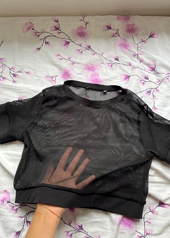Siyah Transparan Kısa Kollu Bluz - Görsel 3