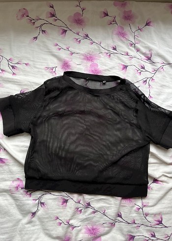 Siyah Transparan Kısa Kollu Bluz - Görsel 2