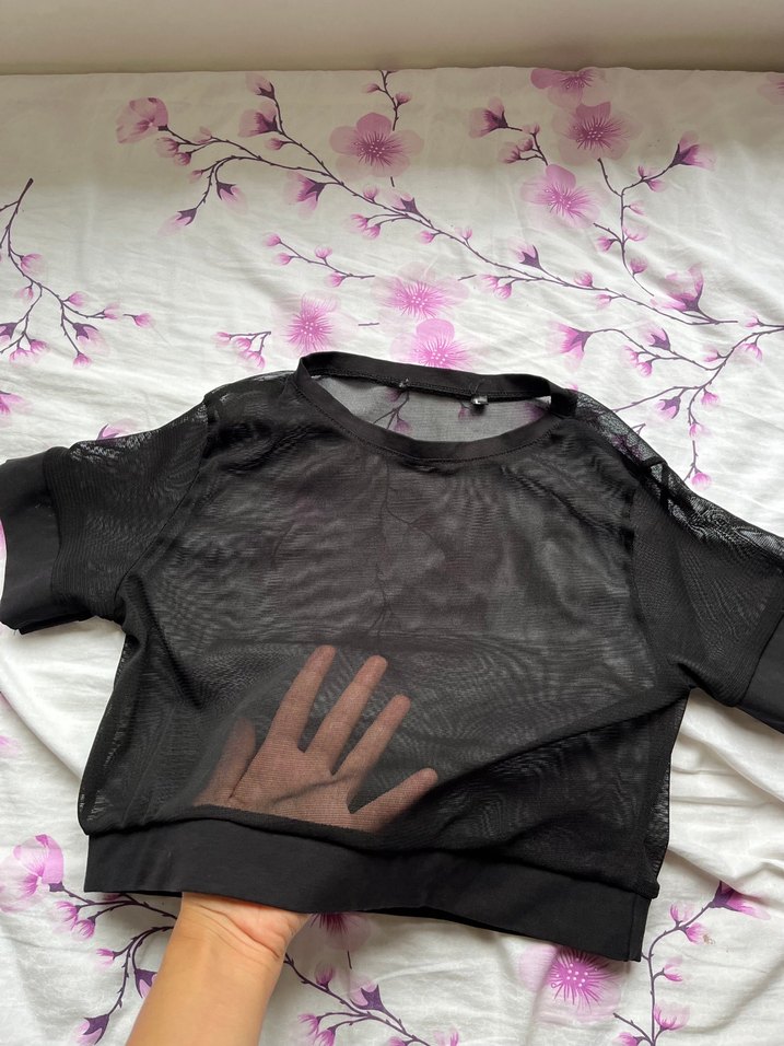 Siyah Transparan Kısa Kollu Bluz - Görsel 3