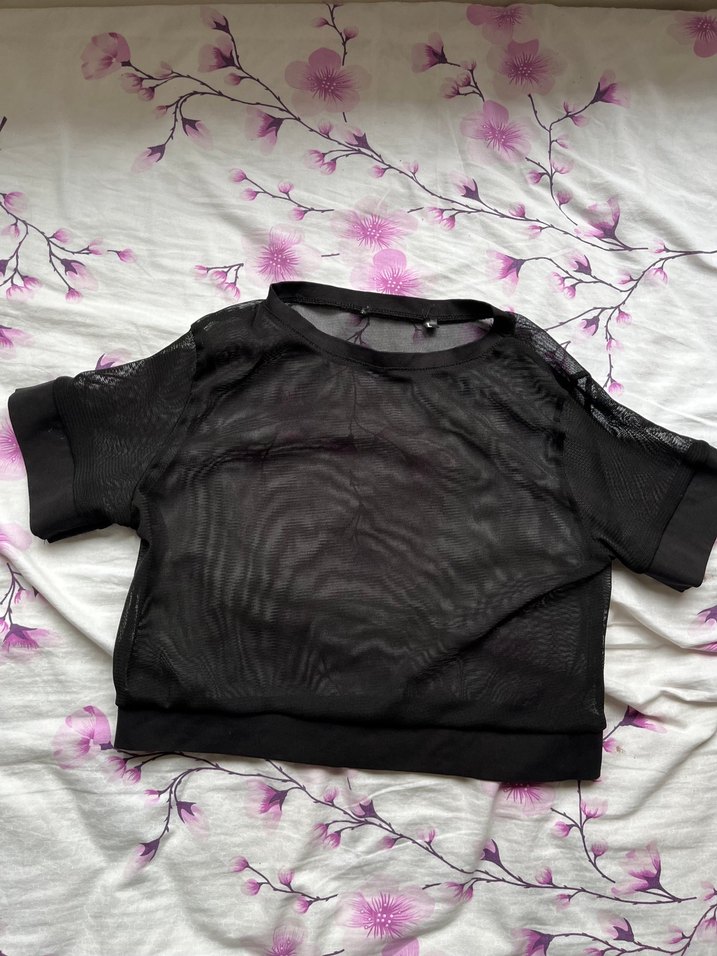 Siyah Transparan Kısa Kollu Bluz - Görsel 2