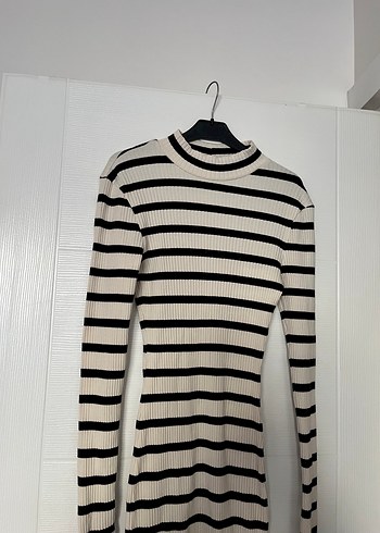 Uzun Kollu Çizgili Fit Kesim Kadın Elbise - Görsel 4