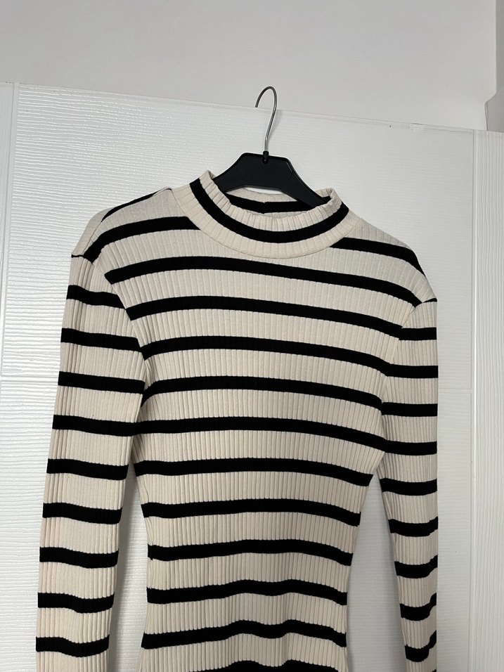 Uzun Kollu Çizgili Fit Kesim Kadın Elbise - Görsel 2