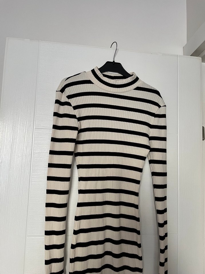 Uzun Kollu Çizgili Fit Kesim Kadın Elbise - Görsel 4