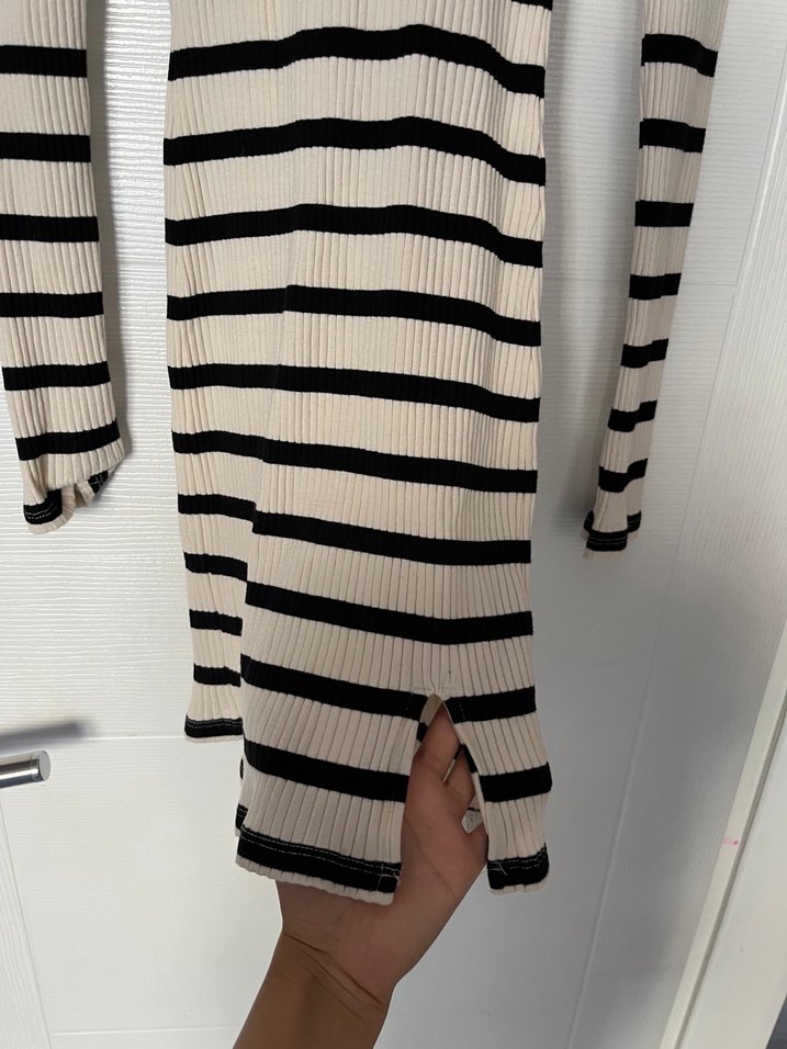 Uzun Kollu Çizgili Fit Kesim Kadın Elbise - Görsel 5