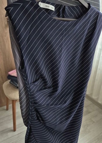 Lacivert Çizgili Kolsuz Mini Elbise - Görsel 3