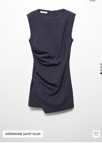 Lacivert Çizgili Kolsuz Mini Elbise - Görsel 2