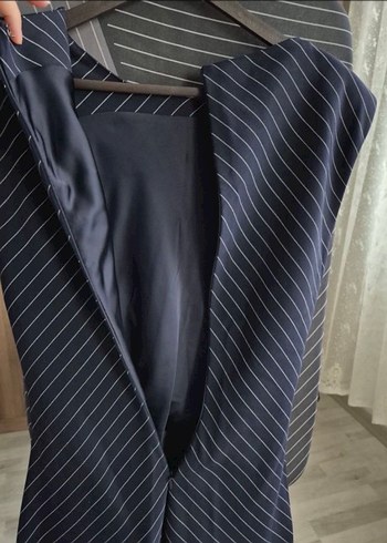 Lacivert Çizgili Kolsuz Mini Elbise - Görsel 5