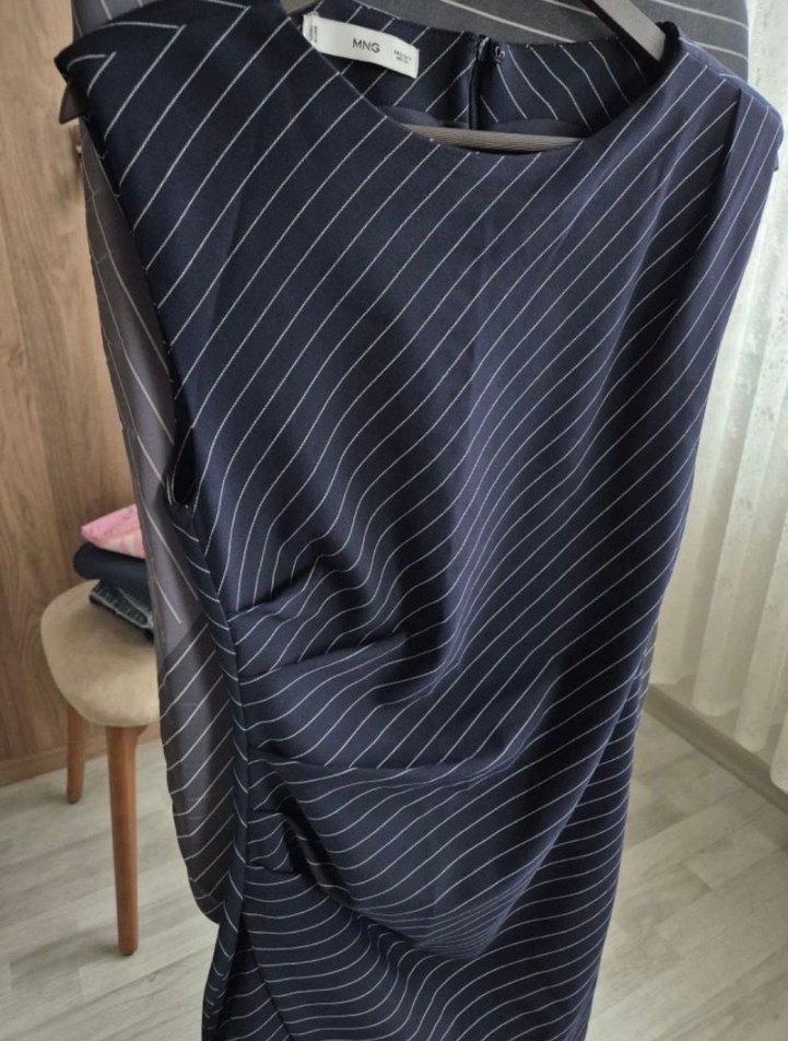 Lacivert Çizgili Kolsuz Mini Elbise - Görsel 3