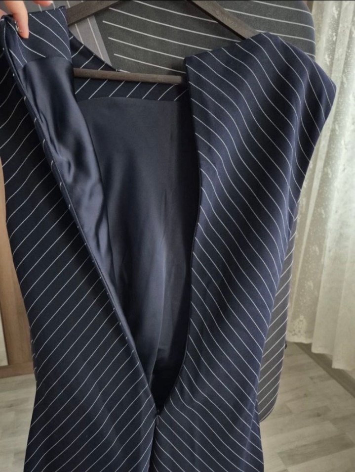 Lacivert Çizgili Kolsuz Mini Elbise - Görsel 5