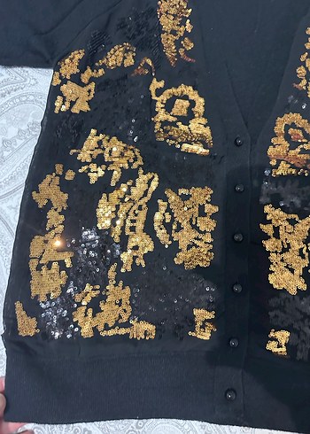 Journey Altın Renkli Uzun Kollu  yün Desenli Hırka - Görsel 3