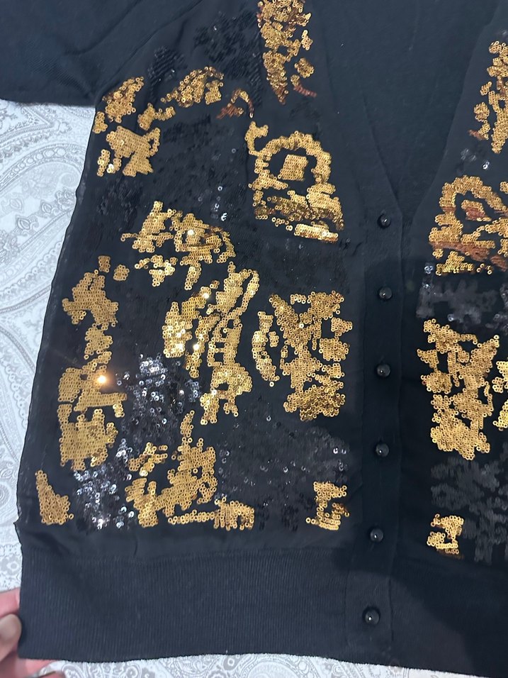 Journey Altın Renkli Uzun Kollu  yün Desenli Hırka - Görsel 3