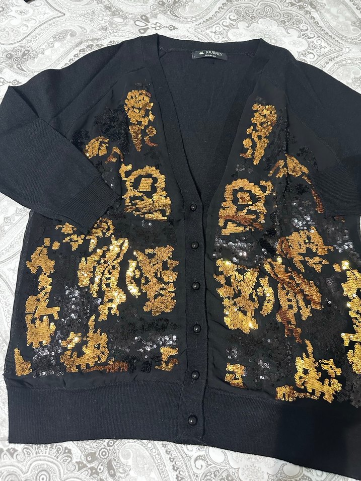 Journey Altın Renkli Uzun Kollu  yün Desenli Hırka - Görsel 2