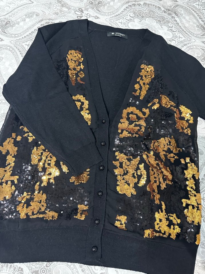 Journey Altın Renkli Uzun Kollu  yün Desenli Hırka - Görsel 4