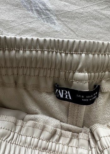 Zara Kadın Bej Bol Kesim deri jogger Pantolon - Görsel 5