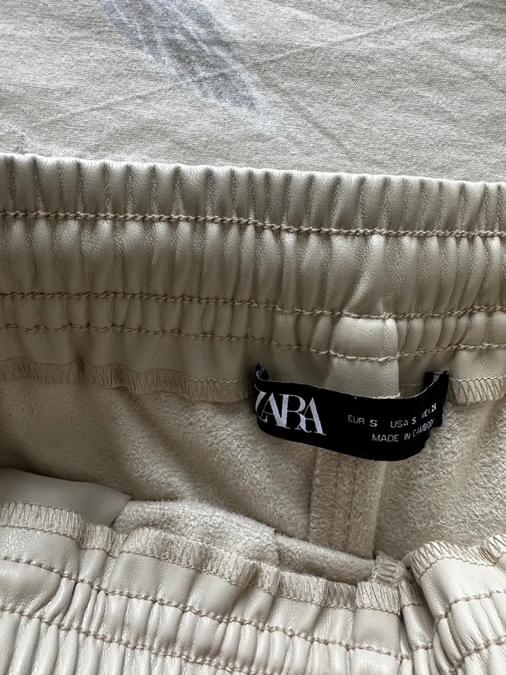 Zara Kadın Bej Bol Kesim deri jogger Pantolon - Görsel 5