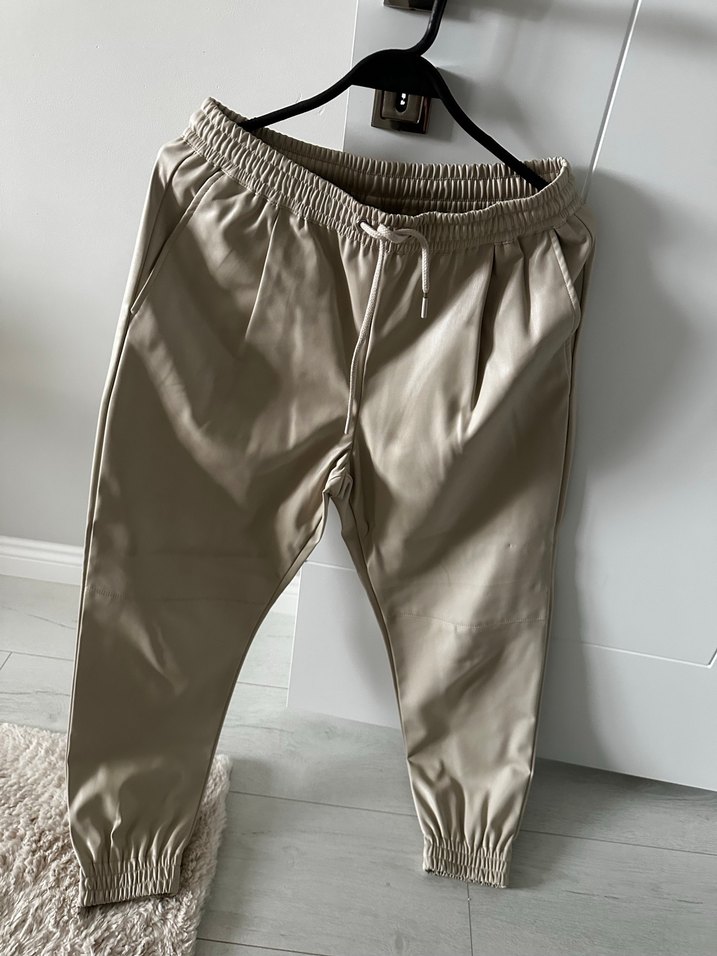 Zara Kadın Bej Bol Kesim deri jogger Pantolon - Görsel 2