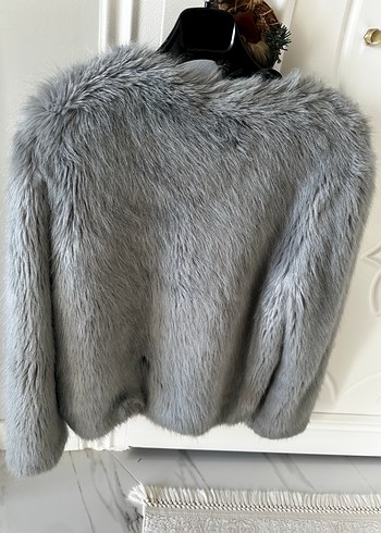 Bershka Gri Kadın Midi Suni Kürk Ceket - Görsel 4