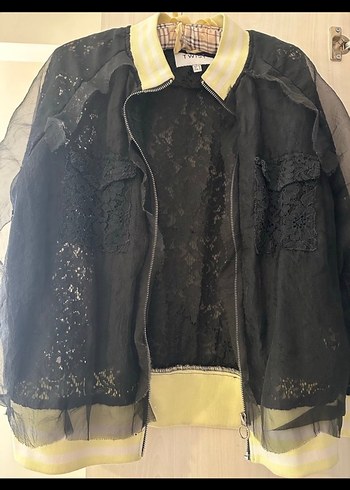 Twist Siyah Dantel Detaylı  Mini Ceket - Görsel 8