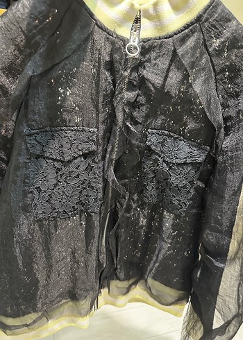 Twist Siyah Dantel Detaylı  Mini Ceket - Görsel 12