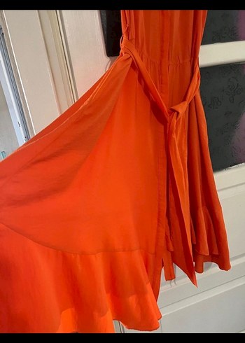 İpekyolKemerli Turuncu Uzun Kollarsız Elbise - Görsel 2