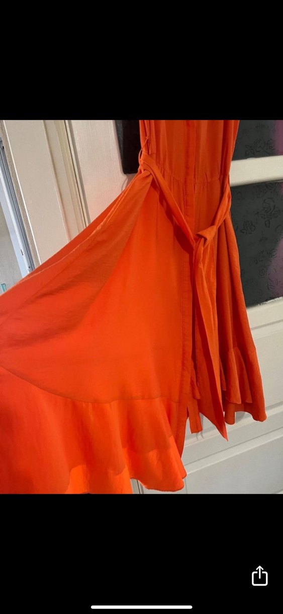 İpekyolKemerli Turuncu Uzun Kollarsız Elbise - Görsel 2