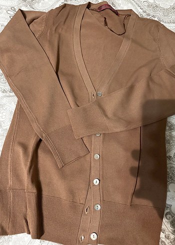 Merserize Düğmeli Kahverengi Kadın Hırka - Görsel 2