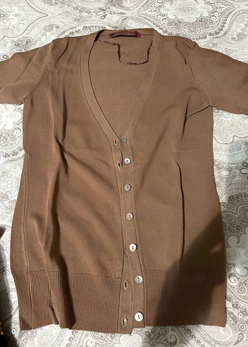 Merserize Düğmeli Kahverengi Kadın Hırka - Görsel 3