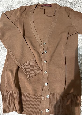 Merserize Düğmeli Kahverengi Kadın Hırka - Görsel 5