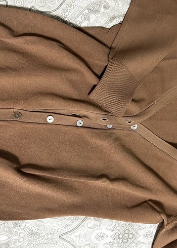 Merserize Düğmeli Kahverengi Kadın Hırka - Görsel 7