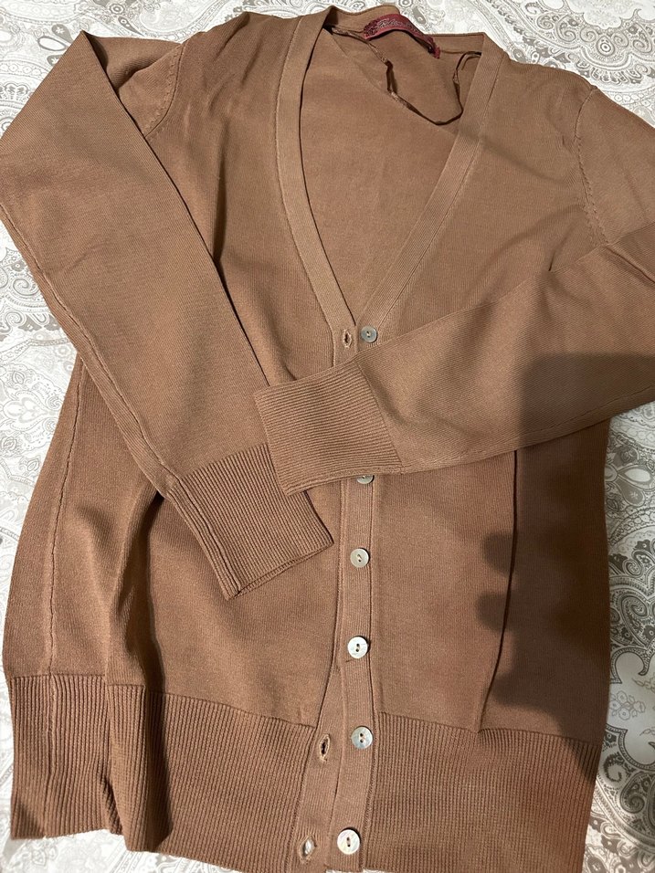 Merserize Düğmeli Kahverengi Kadın Hırka - Görsel 2