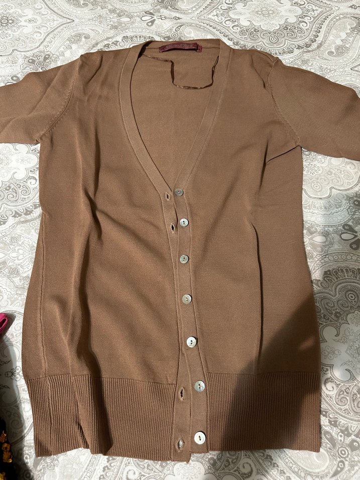 Merserize Düğmeli Kahverengi Kadın Hırka - Görsel 3