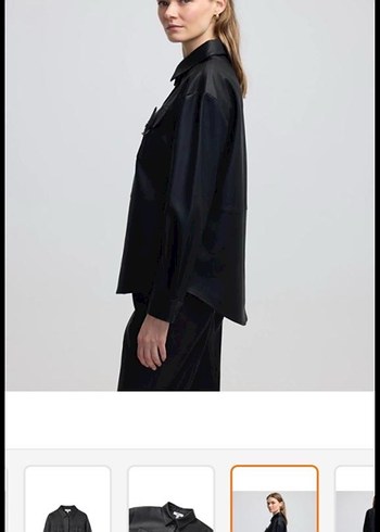 Kadın Siyah Deri  gömlek  Ceket - Görsel 5