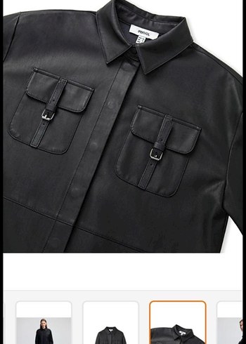 Kadın Siyah Deri  gömlek  Ceket - Görsel 3