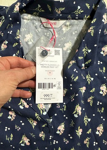 Penti marka Çiçek Desenli Pamuklu V Yaka pijama takımı - Görsel 8