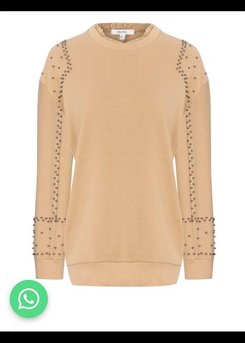 Bej Süet Görünümlü Rahat Kesim sweatshirt - Görsel 2