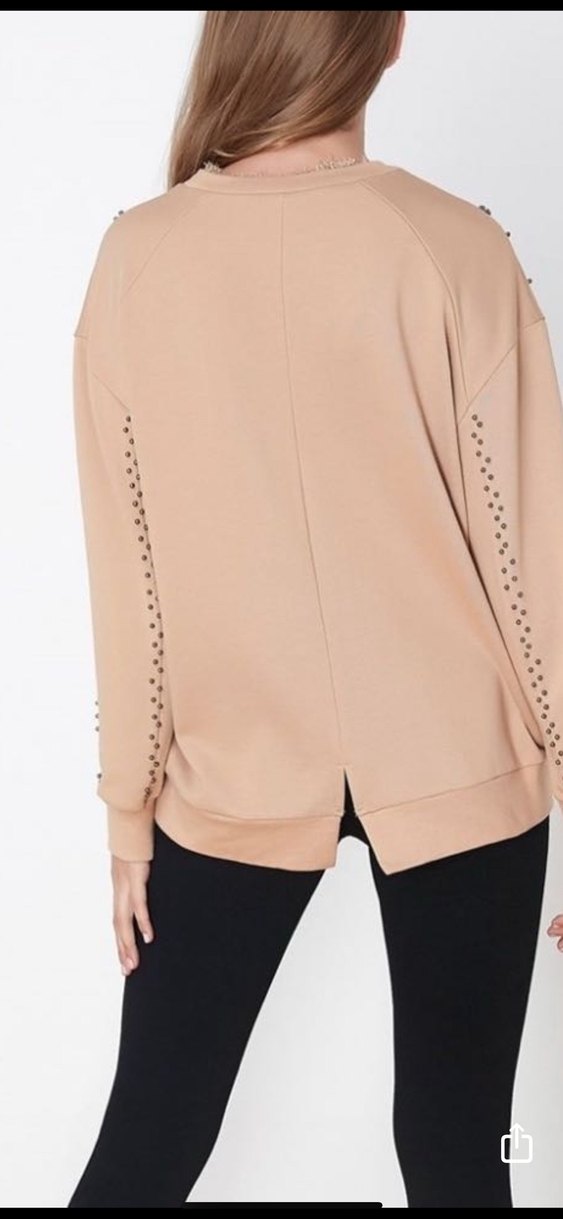 Bej Süet Görünümlü Rahat Kesim sweatshirt - Görsel 3