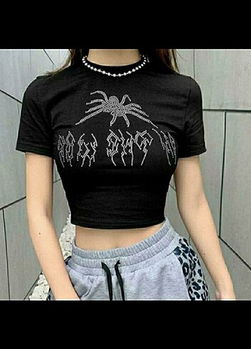 ANİME FASHİIN SPİDER TAŞLI BAYAN CROP