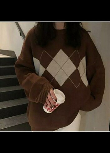 KÖSTEBEK BAKLAVA DESENLİ Oversize kazak