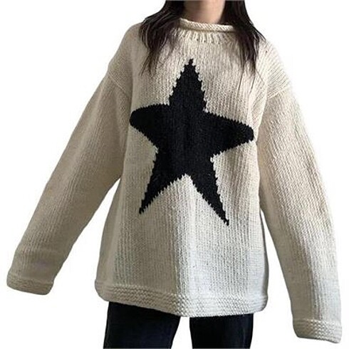 Kösrebek siyah yıldız oversize kazak