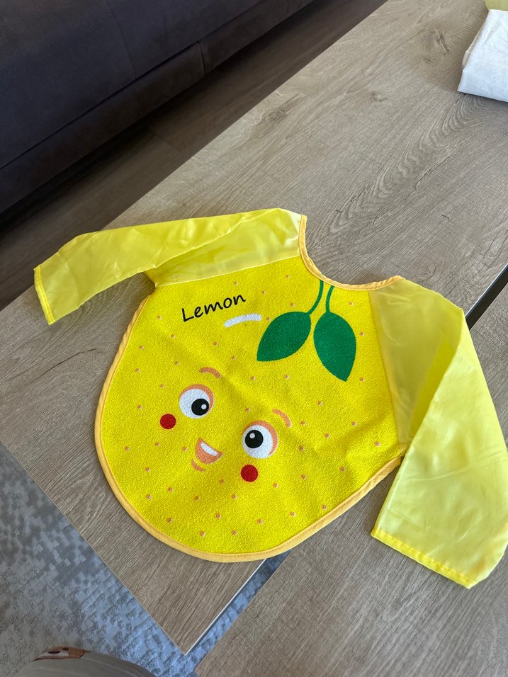 Sarı Baskılı Uzun Kollu Bebek Önlüğü etkinlik boyama önlüğü - Görsel 2