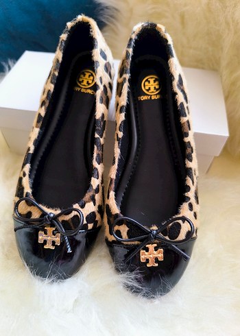 39 Beden kahverengi Renk Tory Burch Leopar Desenli Kadın Babet