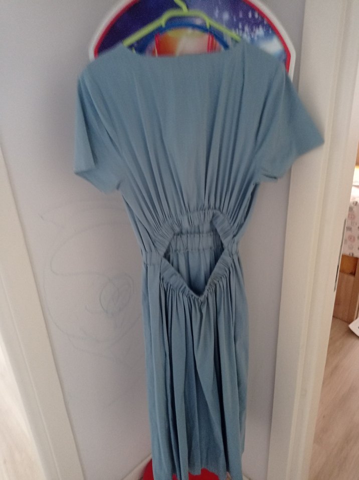 mavi Midi Boy Rahat Kesim Kadın Elbise - Görsel 2